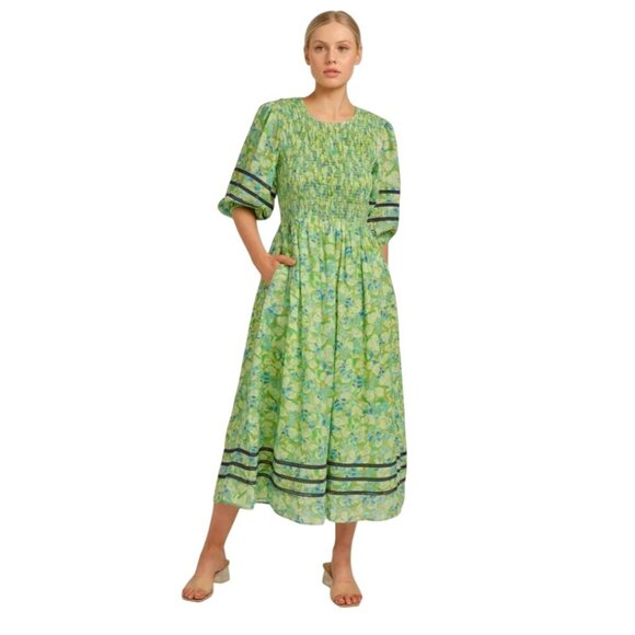 ALESSANDRA NWT Cameo Dress Delilah Meadow Puff 3/4 Sleeve Smocked Pockets Size L - Picture 6 of 13